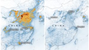 Map of China showing COVID-19 effect on pollution