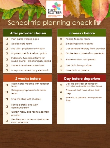 School trip planning check list