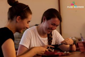 Precious plastic necklace making with Perhentian Eco Education project