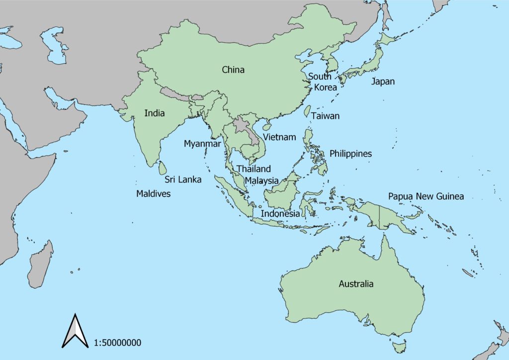 Map of where turtles nest in Asia